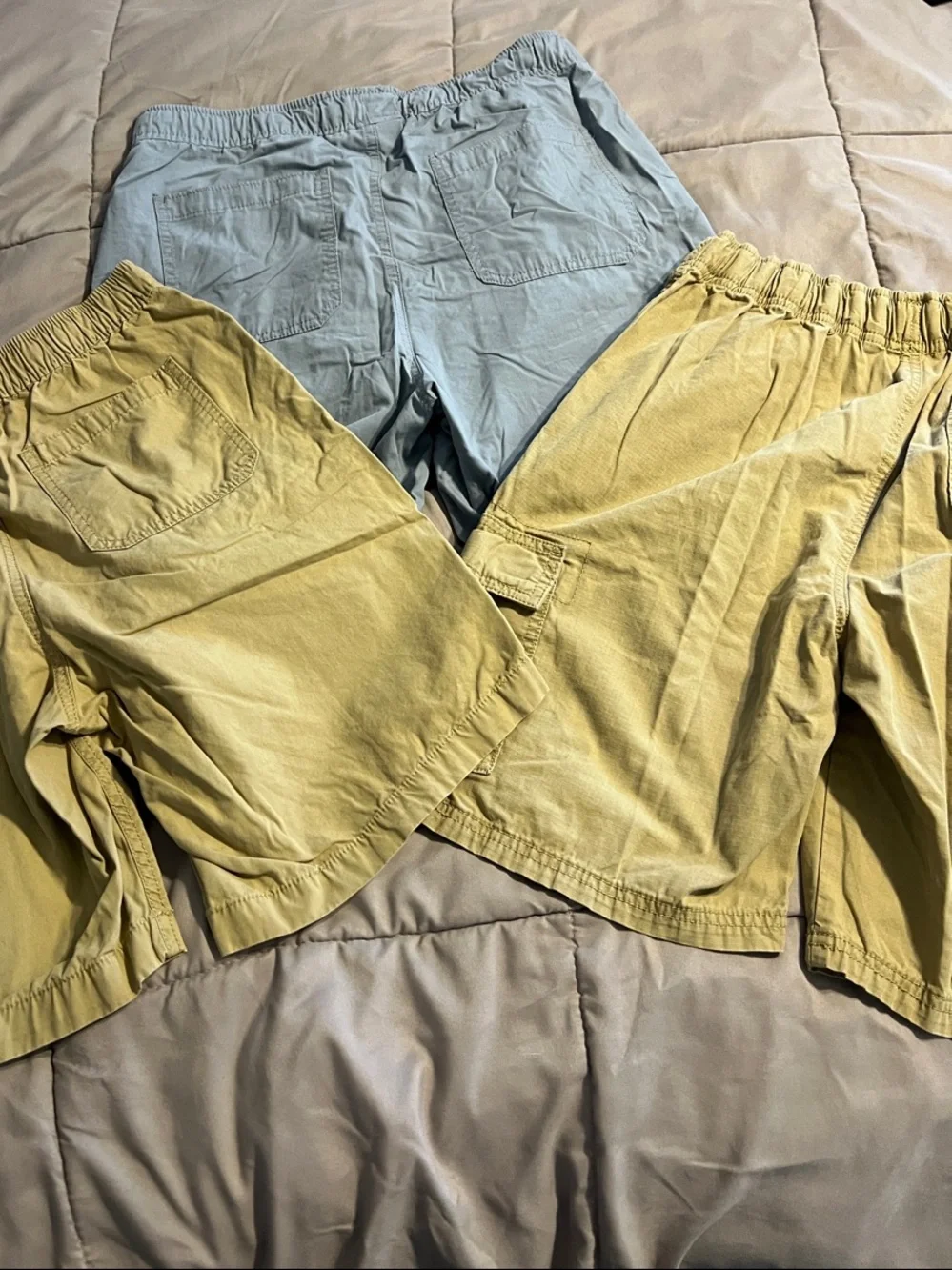 3- Kids Elastic-Waist Shorts - Blue and Khaki